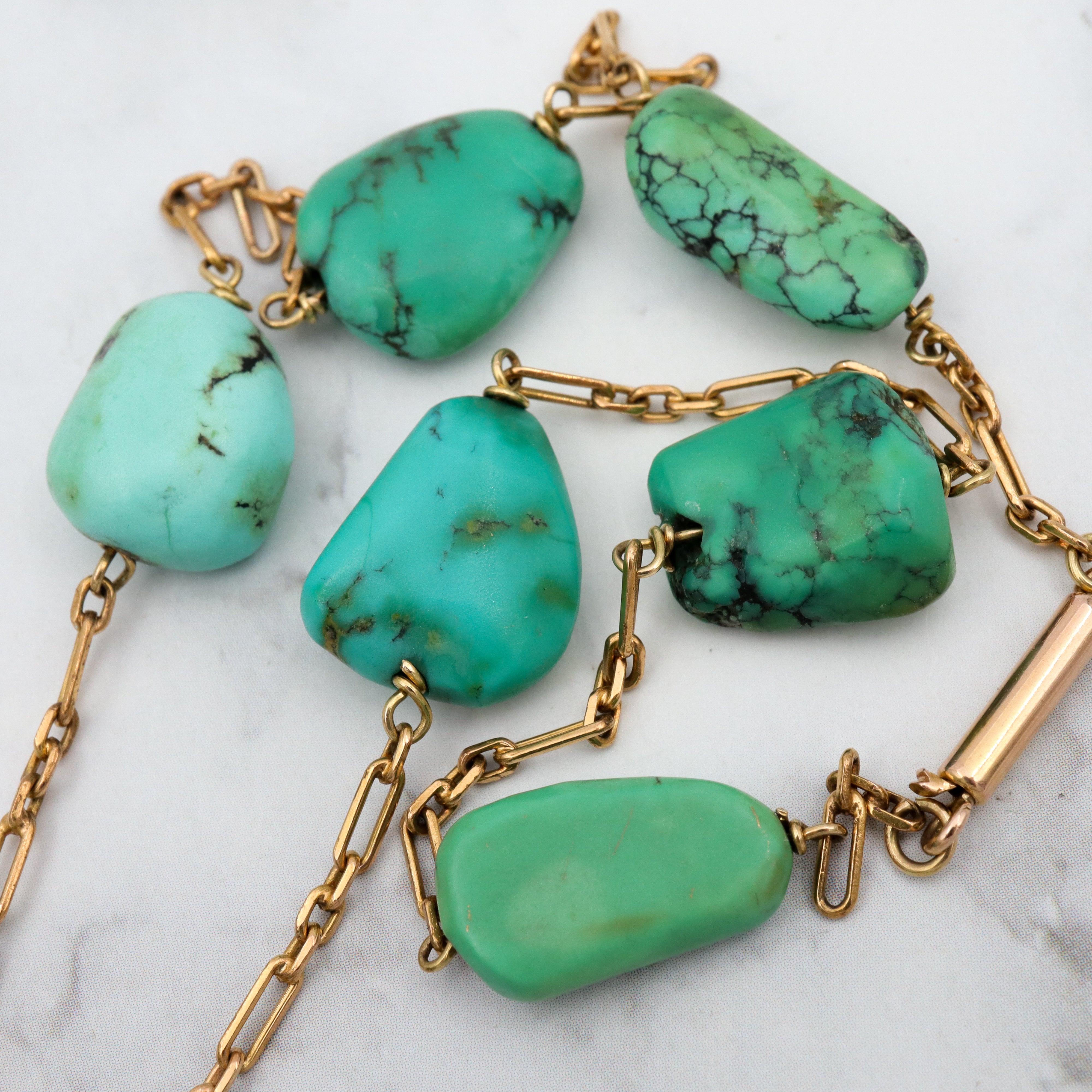Antique Victorian 14k gold & turquoise bead drop necklace, 16"